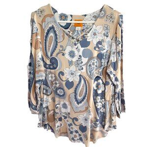 Ruby Rd Blouse Size LARGE Long Sleeves V-Neck Rayon Blend Pullover Casual
